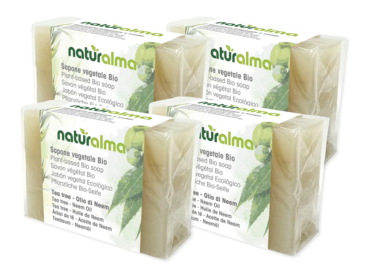 Sapone artigianale vegetale TEA TREE E OLIO DI NEEM Bio 4 X 100g Naturalma lavorazione artigianale a bassa temperatura Vegan
