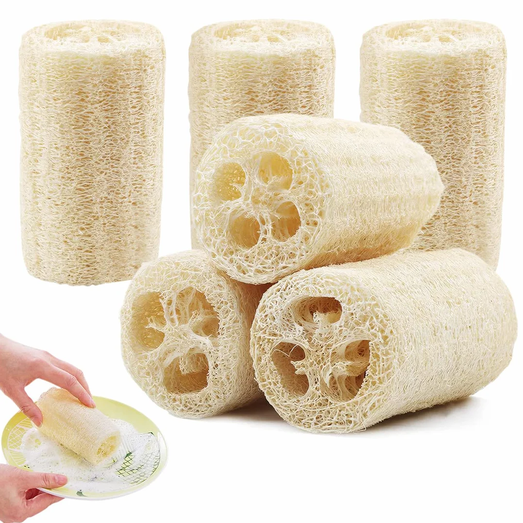6Pcs Spugna di Luffa Naturale, Loofah Sponge Esfoliante Spugna da Bagno e Cucina, Mini Spugna Luffa Loofah Scrubber Spazzola di Luffa Spugna da Doccia Spugne Naturali per Piatti o Corpo