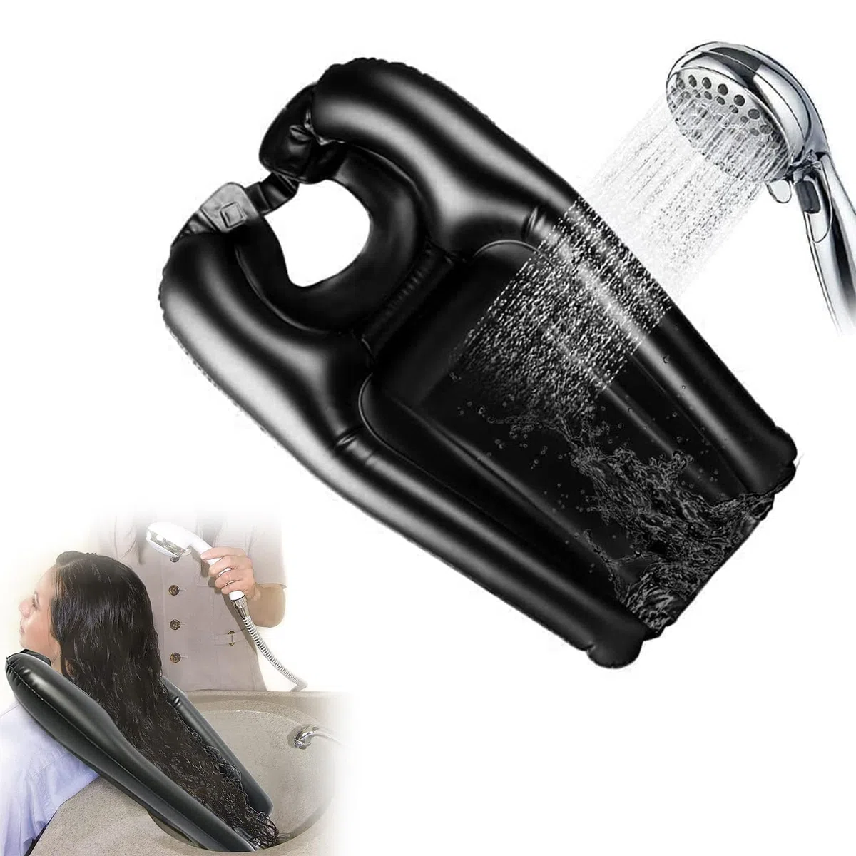 Lavandino Gonfiabile per Capelli, Lavatesta Gonfiabile Portatile per Casa Lavandini Shampoo Portatile Lavello Portatile per Shampoo Per Anziani, Disabili, Incinte, Nero