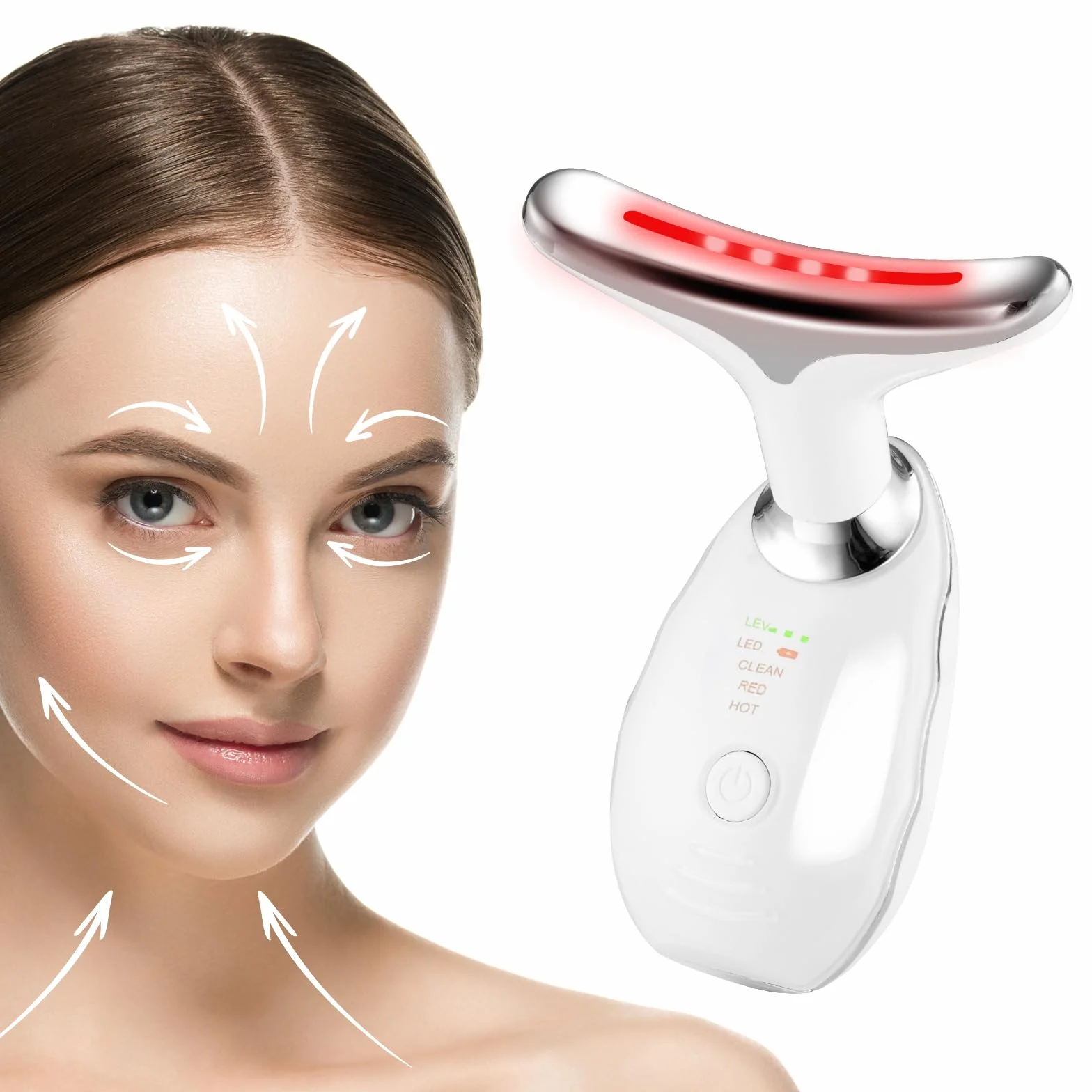 ACWOO Massaggiatore Viso Elettrico, 3 Modalità Dispositivo di Bellezza Antirughe, EMS Lifting Massager per Viso Collo a 7 Colori per Donne e Uomini, 45 °C per Sollevamento e Il Rassodamento Antietà