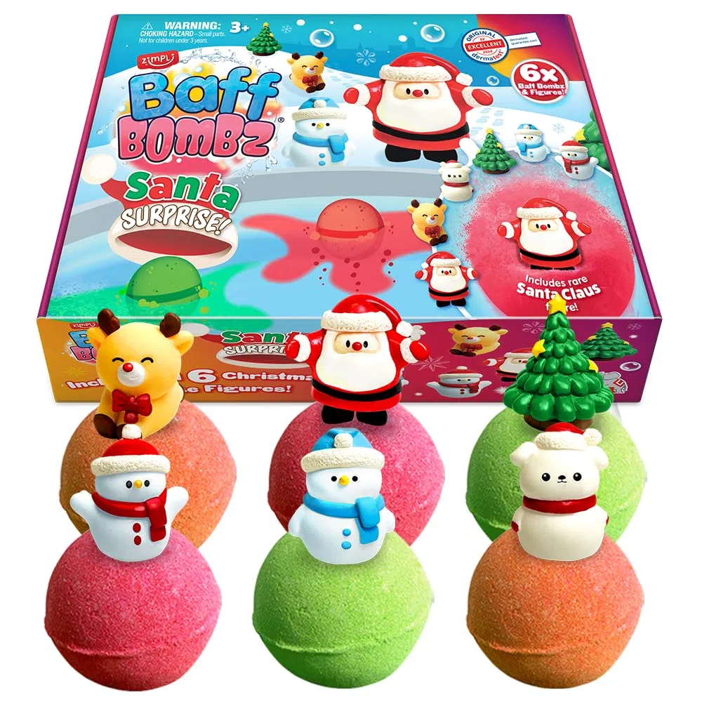 ZIMPLI 6 grandi bombe da bagno sorpresa Babbo Natale, 6 giocattoli, set regalo di Natale per bambini, giocattolo da bagno effervescente