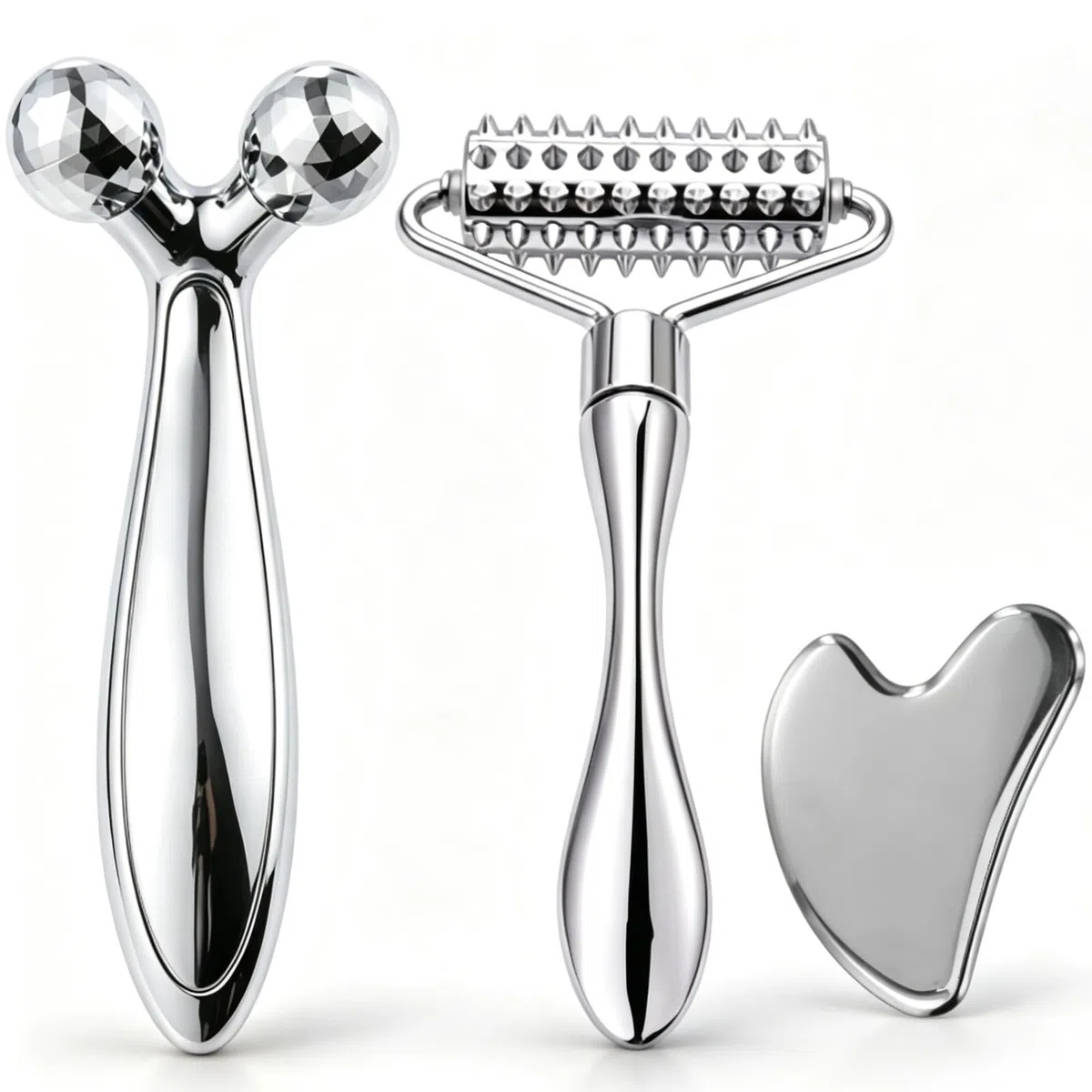 Gua Sha e Rullo di Giada |3D Massaggiatore Viso, Guasha Corpo e Accessori Skincare, Ruller Rotante a 360° per Viso Massaggiatore Occhi, Face Roller Relax, Accessori Ragazza, Strumenti di Bellezza