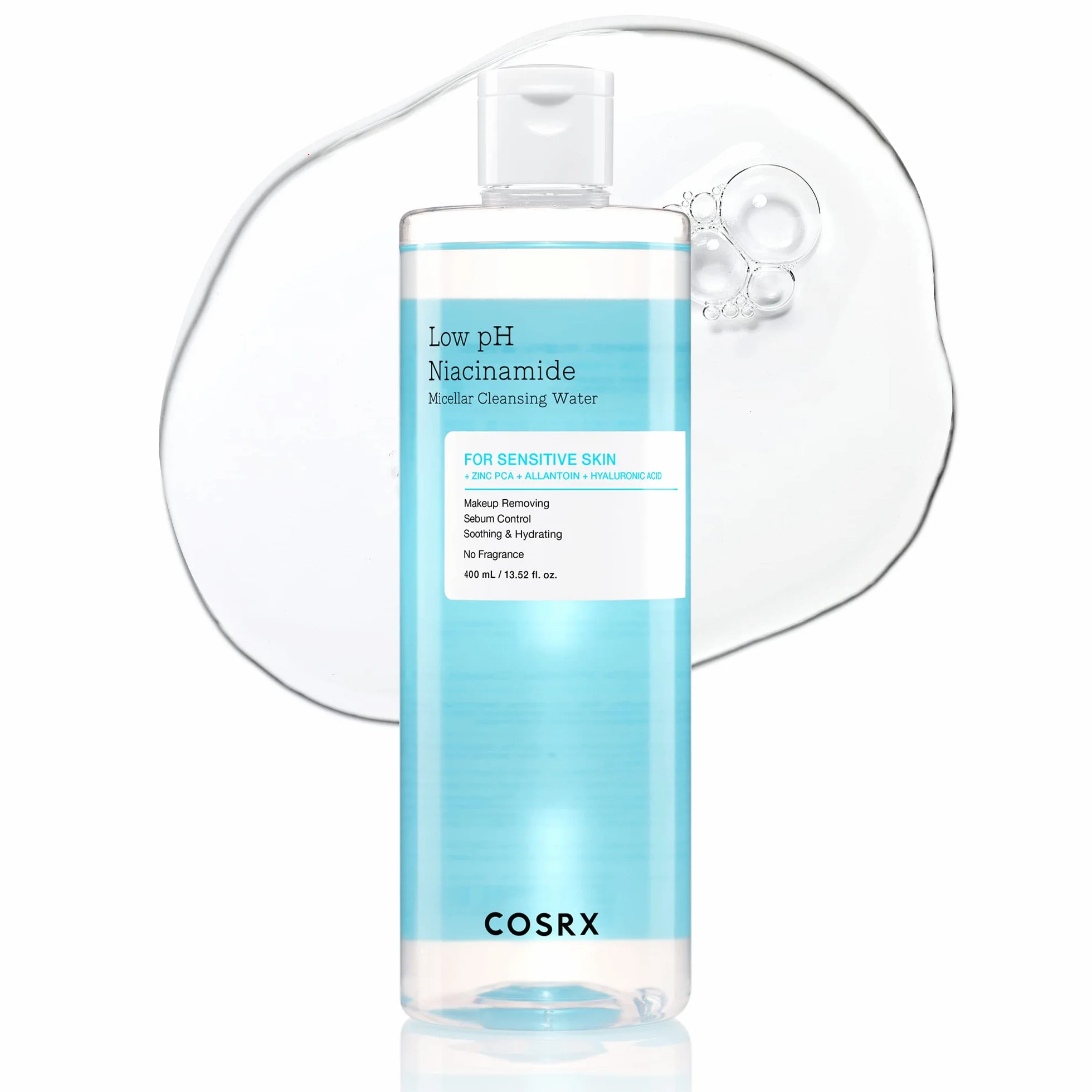 COSRX Low pH Niacinamide Micellar Cleansing Water, Lavaggio quotidiano delicato per la pulizia del viso per pelli sensibili, controllo del sebo, Korean Skincare (13.52fl.oz/400ml)