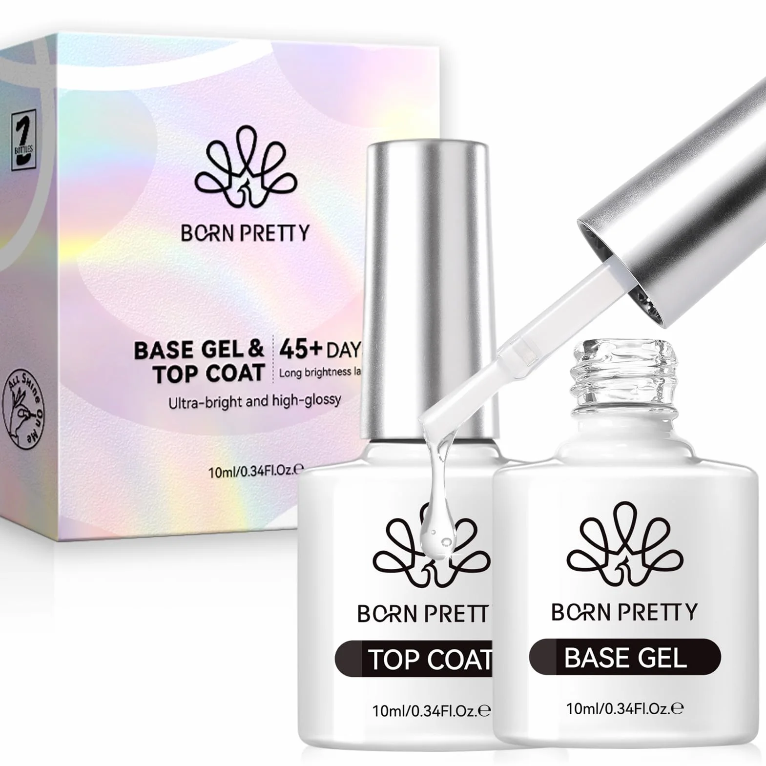 BORN PRETTY 10ML Base e Top Coat Smalto Semipermanente per Unghie, Ultra Gloss Smalti Semipermanenti UV LED Soak Off Nail Polish Kit 2Pcs