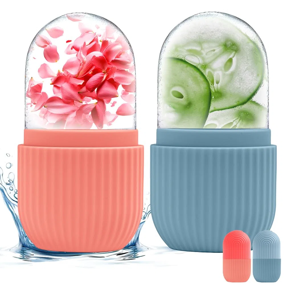 flintronic 2 Pezzi Face Ice Roller, Rullo di Ghiaccio Facciale, Silicone Ice Roller Viso, per Restringe i pori, Alleviare Gli Occhi Gonfi, Riduce Il Gonfiore, Cura Della Pelle-Azzurro Chiaro e Rosa