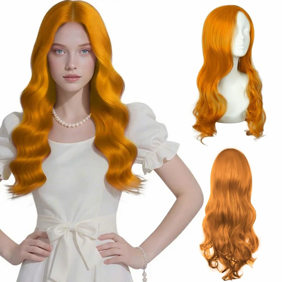 AUYAO Capelli Lunghi Mossi Ricci, 2 Pcs Parrucca Lunga, 66cm/ 26 Pollice, Parrucca Riccia con Retine, Lunghe Parrucche Sintetica per Cosplay, Festa, Uso Quotidiano