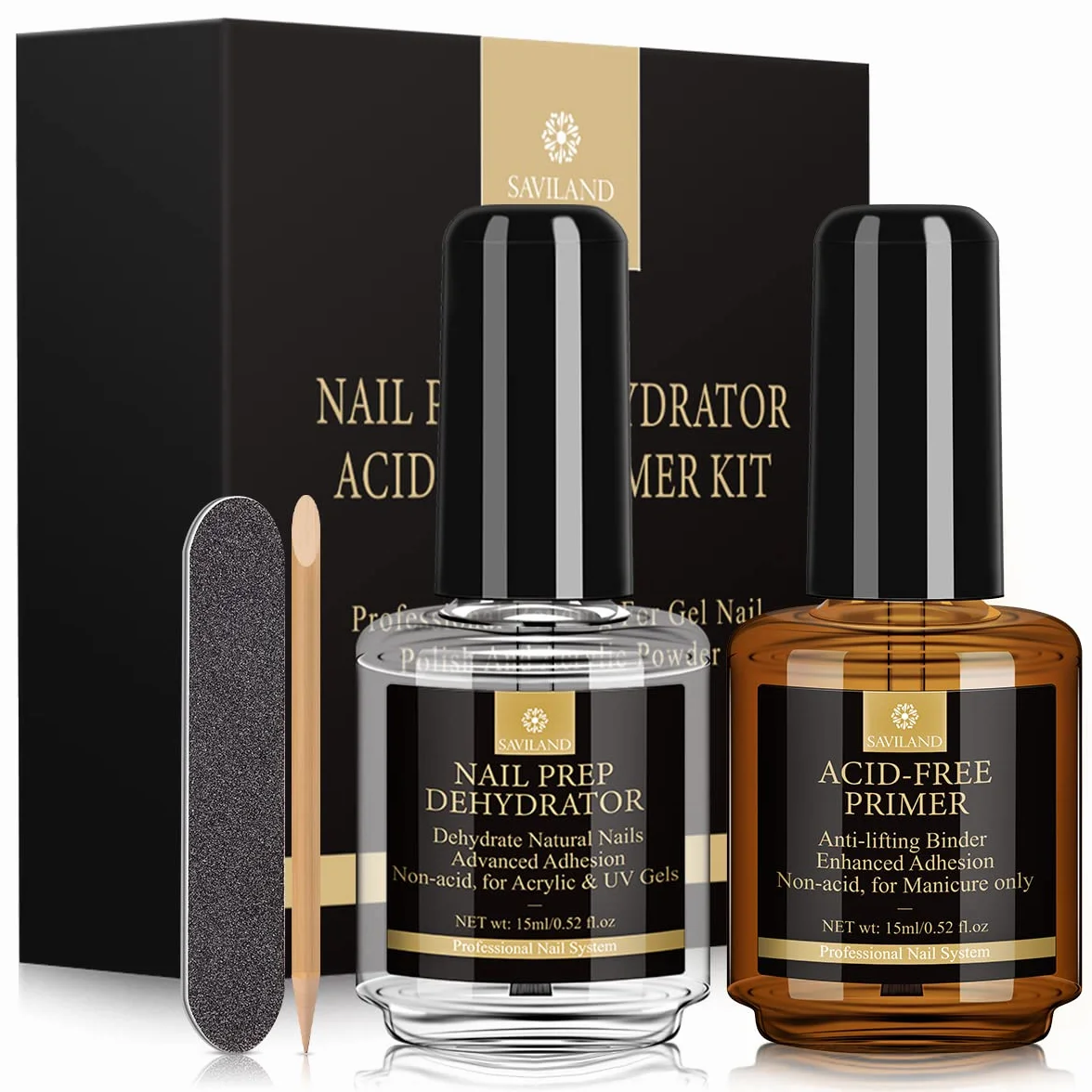 SAVILAND Nail Prep e Primer Unghie Gel Ad Asciugatura Non-Acid Base Bonder Primer Deidratatore per Preparatori Gels Unghie Ricostruzione e Semipermanente Design a Casa 2x15ML