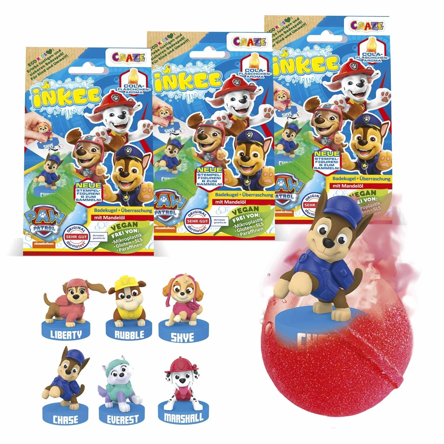 INKEE SURPRISE PAW PATROL | Bombe da bagno per bambini con sorpresa, confezione da 3, pallina da bagno con sigillo della Pattuglia Canina, 3 pezzi