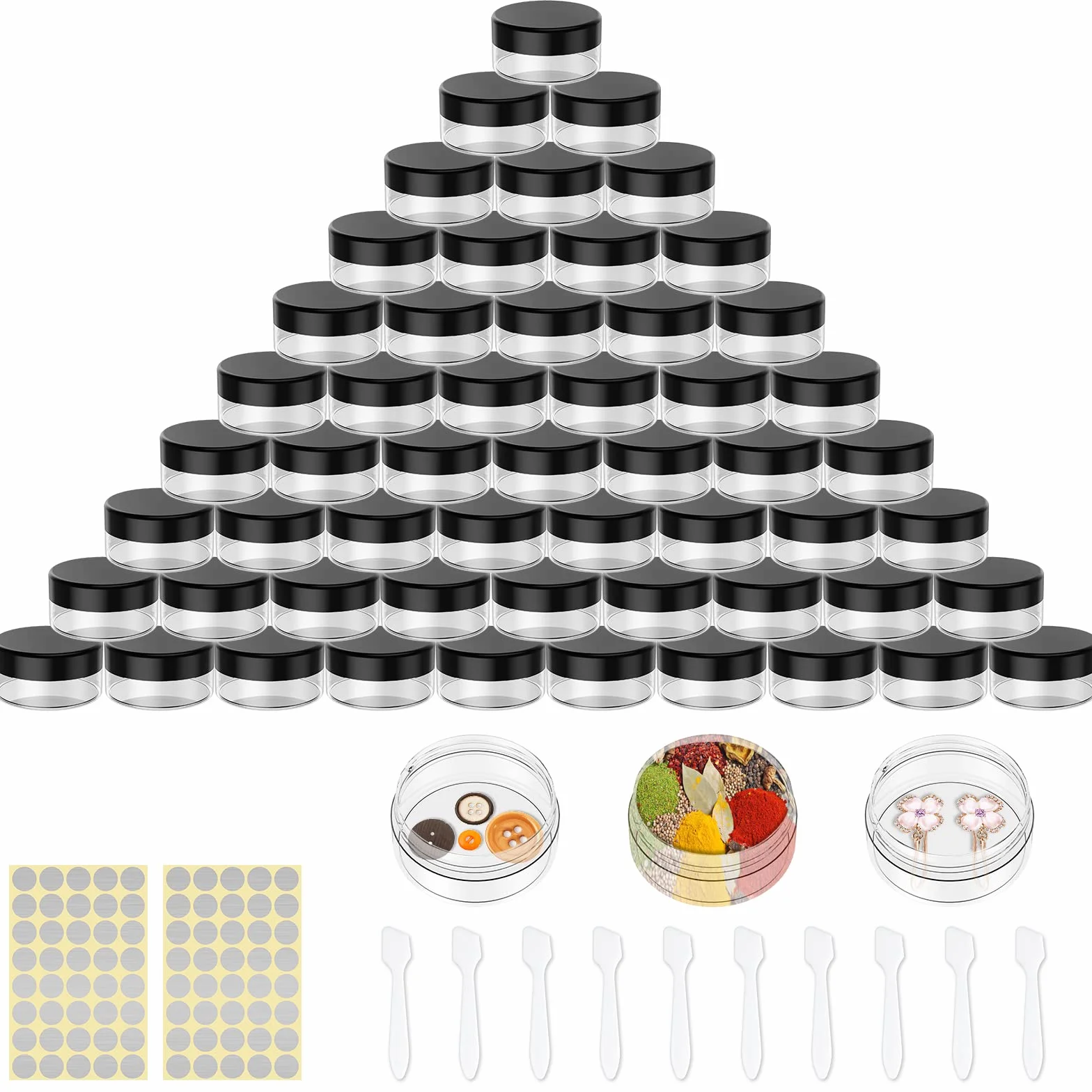 Contenitori da Viaggio, 70Pcs 5ml Contenitori Cosmetici, Vasetti Plastica Cosmetico, Viaggio Contenitore Cosmetico Trasparente, Contenitori Viaggio per Cosmetici/Crema/Perline