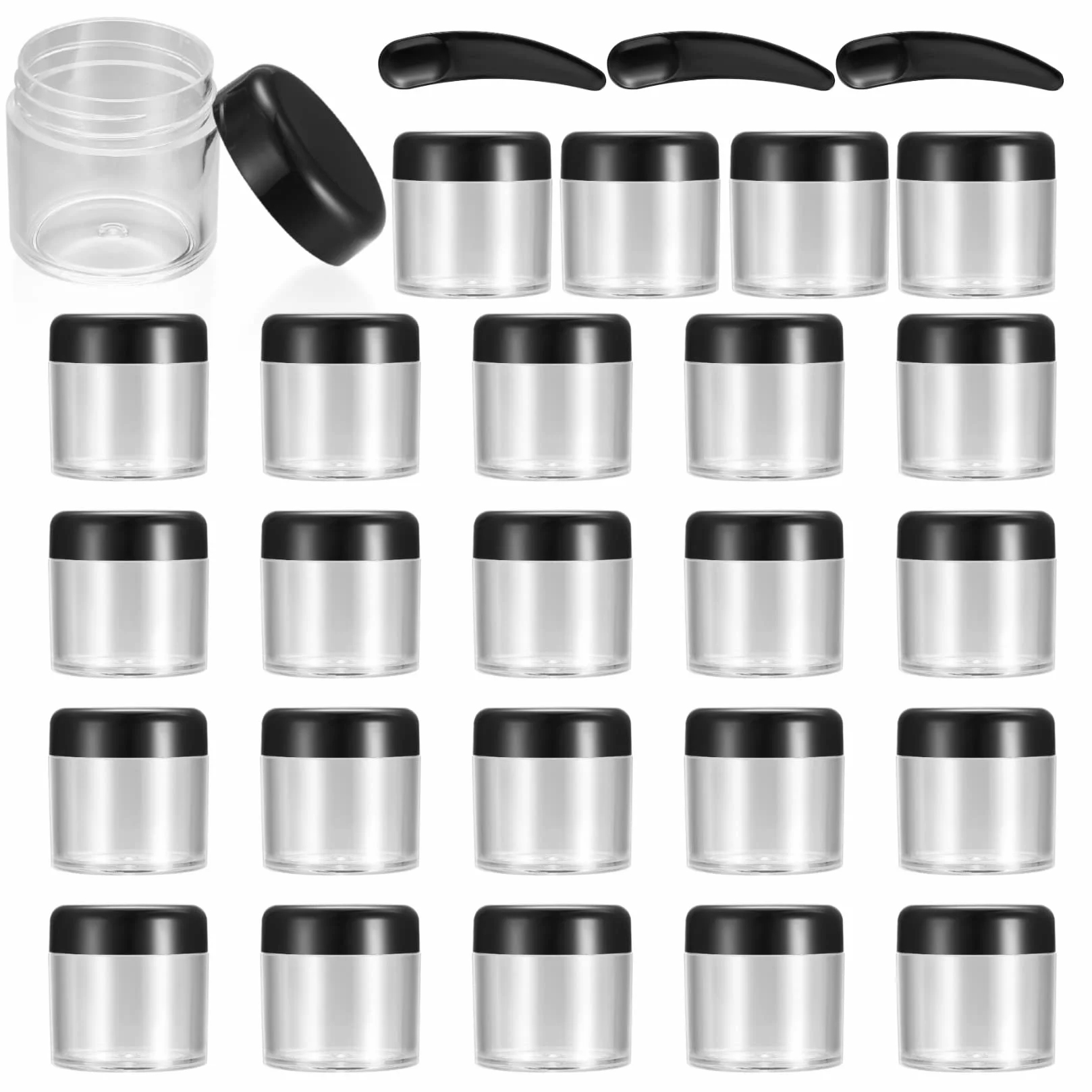 20 Pezzi Trasparente Plastica Vuoto Contenitore Cosmetico, 40ml Vasetti Barattolo Cosmetici Viaggio Plastica per Campione Creme, con 3 Pezzi Mini Spatola (nero)