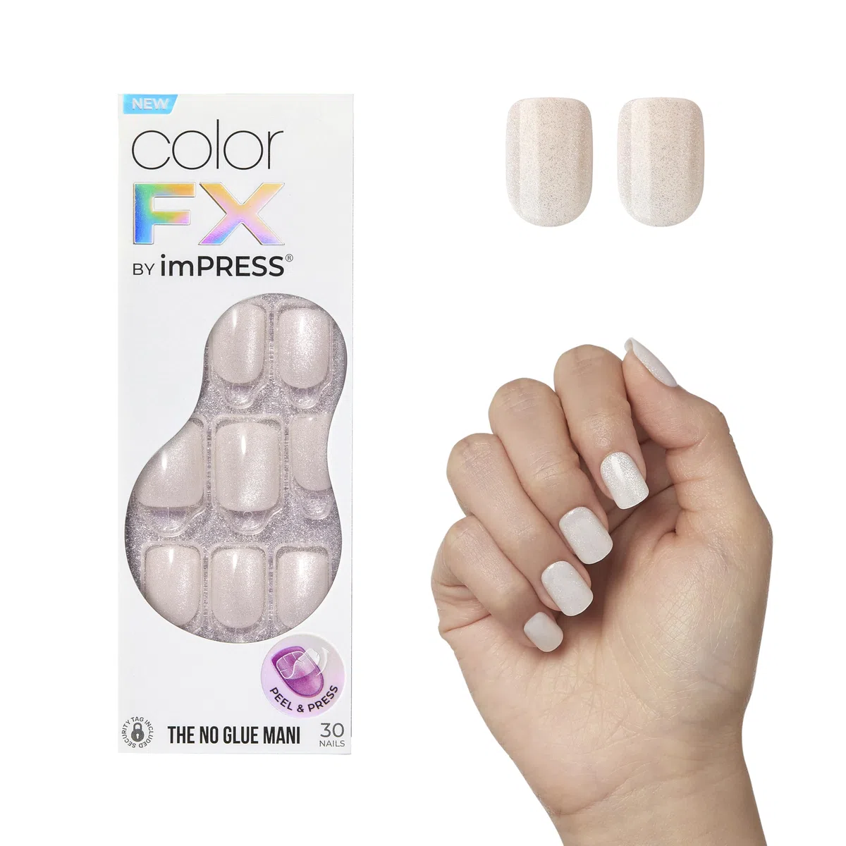 KISS imPRESS Color FX 'Rebel' – Unghie Press-On Effetto Metal Chrome Magnetico. Colore Bianco, forma squared. Senza Colla per un'Applicazione Istantanea e Tenuta Fino a 7 Giorni.