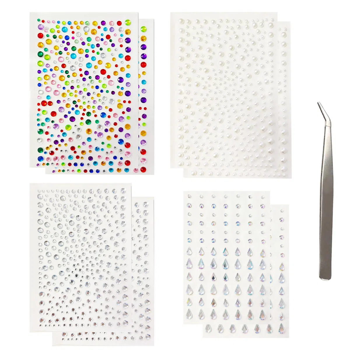 2118PCS Strass Adesivi Brillantini Adesivi con Pinzette Acrilica Resistente agli Urti Adesivi per Unghie Brillantini Viso Glitter Occhi Gemme per Capelli Strass (Combinazioni multiple)
