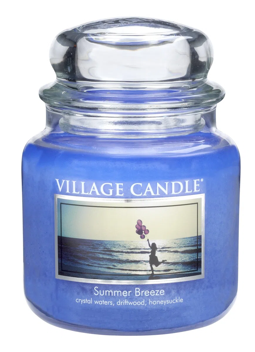 Village Candle 106316346 Summer Breeze Vaso Medio, Vetro, Blu, 10.3 x 10.6 x 12.4 cm