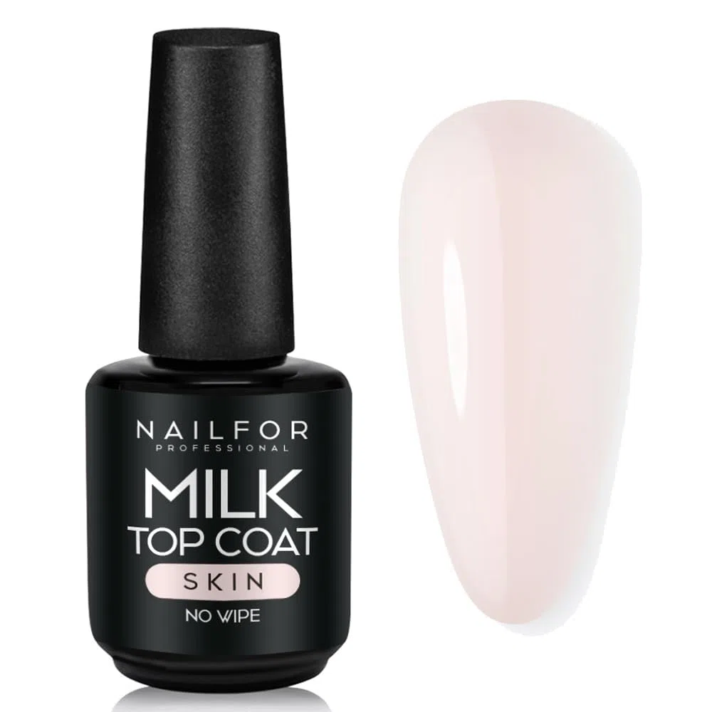 Top Coat Milk Skin Lattiginoso Extra Lucido Professionale Facile da Stendere per Smalto Gel Semipermanente e Ricostruzione Unghie - 15ml (Skin Lattiginoso)