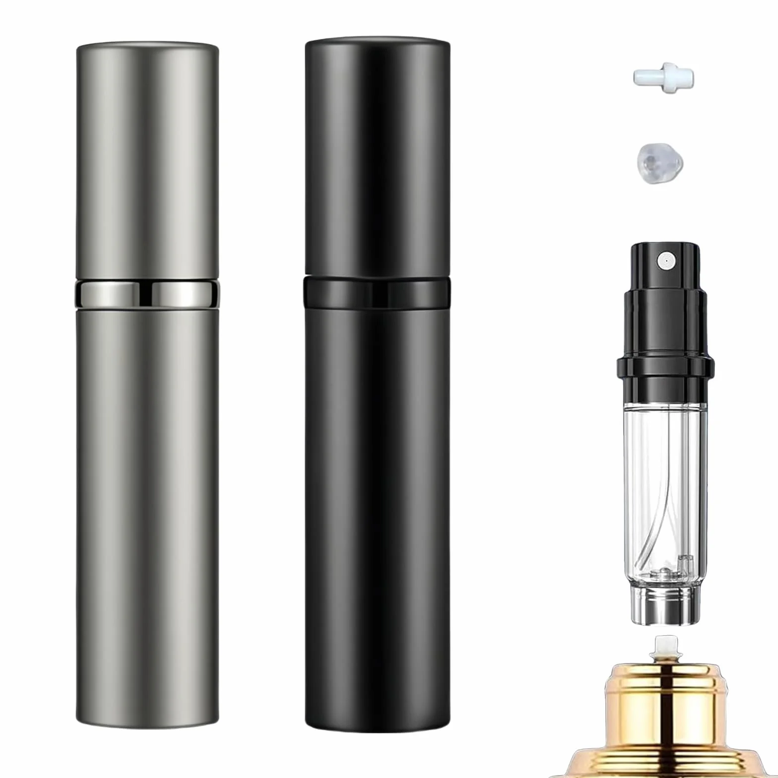 Atomizzatore Profumo,2 Pezzi Portaprofumo da Viaggio Ricaricabile Vaporizzatore Profumo,Nebulizzatore Profumo per Viaggiare,Festa,Vita Quotidiana(5ML,Nero,Grigio)