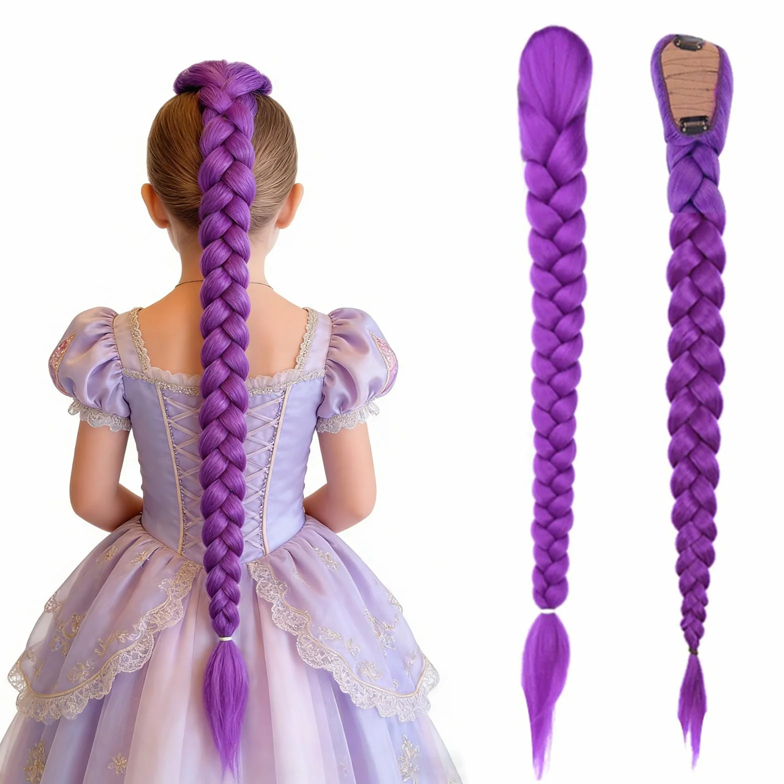 Trecces Viola Parrucca Donna, Parrucca Cosplay Anime Treccia Viola Bambina, 26" Braiding Hair Extension Capelli Treccine, Parrucche Treccia Finta per Festa Halloween Costume Cosplay Quotidiano